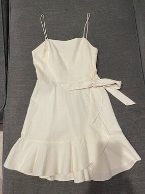 Express Cream Spaghetti Strap Wrap Mini Dress